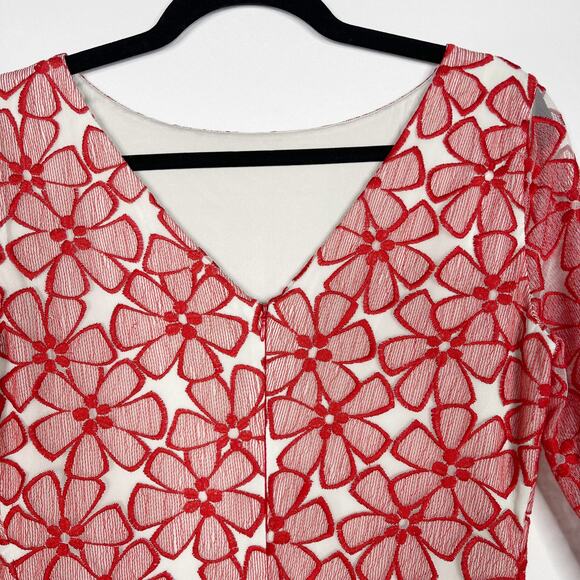 Diane Von Furstenberg 8 Red Sarita Floral Embroidered Sheath Dress 3/4 Sleeve - Picture 7 of 12